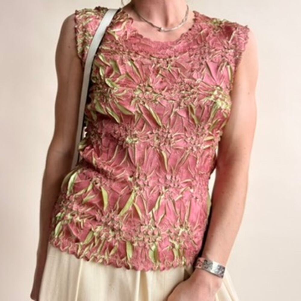 Origami Magic Scarf Top - Dusty Rose/Green Floral, Crinkle Pleat, OS (Fits S/M)